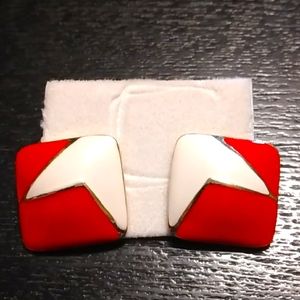 Red And White Enamel Metal Earrings!